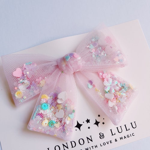 Pastel pink Tulle shaker mouse magic bow sprinkles park hair bow for kids kawaii pastel