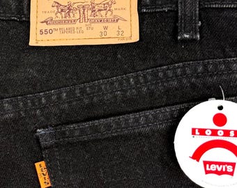 Vintage NOS jaren 90 Levi's Orange Tab 550 zwarte studentdenim jeans 30 x 32