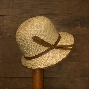 Straw Cloche 20s 30s Hat Vintage Straw Hat Antique Headwear Brown Trim image 1