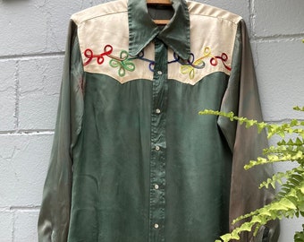 1950s 60s Silk Pearl Snap Western Shirt
