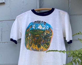 1960s 70s Mackinac Island Graphic Ringer T Shirt