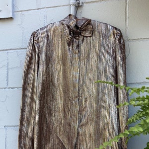Vintage 1970s 80s Jacques Molko Metallic Silk Blouse