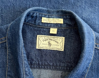 Vintage 1970s 80s Polo Western Ralph Lauren Denim Shirt Sample | xlarge
