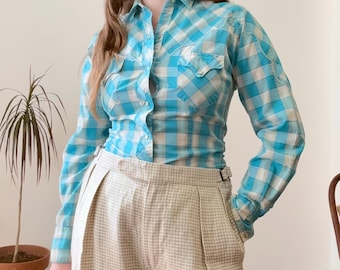 Vintage 1960s Pearl Snap Western Shirt Blouse Tem-Tex | womens xsmall