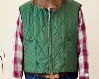 Vintage Lee Outerwear Quilted Vest Zip up Dark Green Union Made in