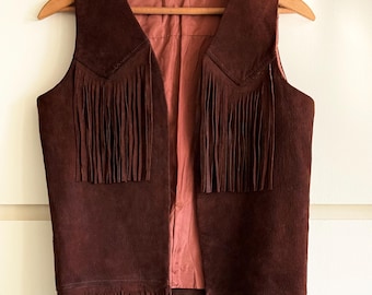 Vintage 1960s Fringe Suede Leather Western Vest | small