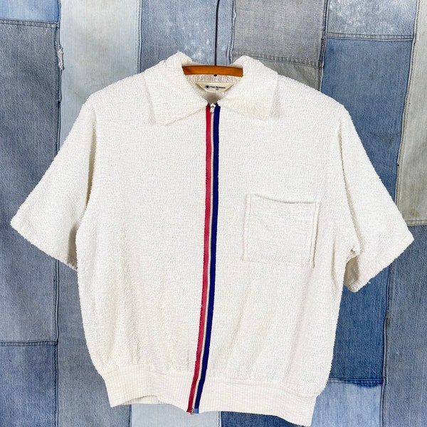 Vintage 1950s 60s Terry Cloth Zip Shirt