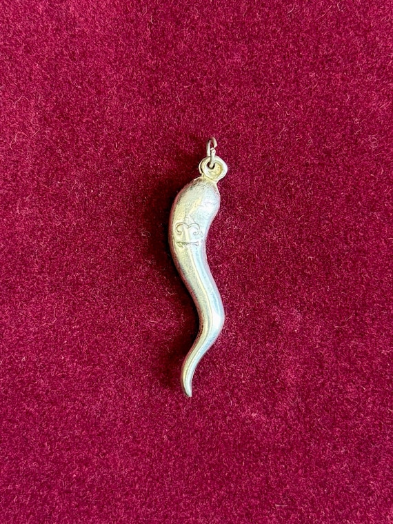 Vintage Lucky 13 Italian Horn Sterling Silver Charm Pendant