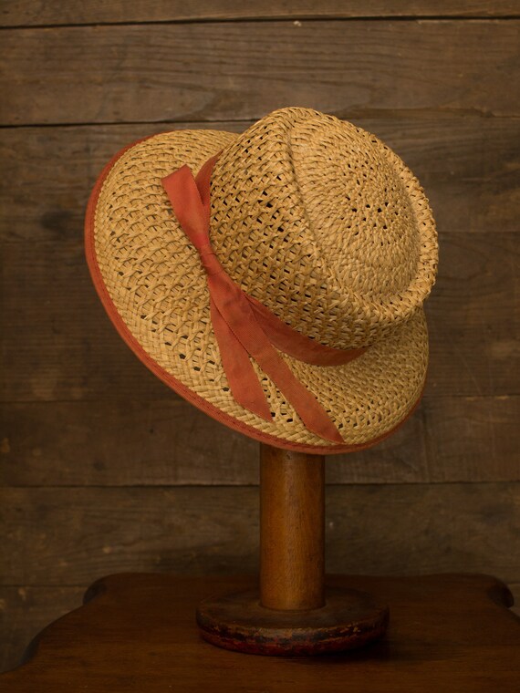 Woven Straw Hat | 60s 70s Hat | Brimmed Sun Hat |