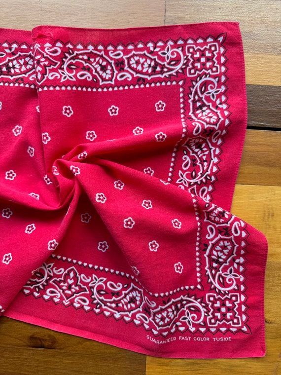 Vintage 1950s 60s Tuside Red Floral Paisley Bandana