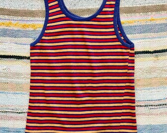 Vintage 1970s Tricolor Stripe Unisex Ringer Tank Top | small