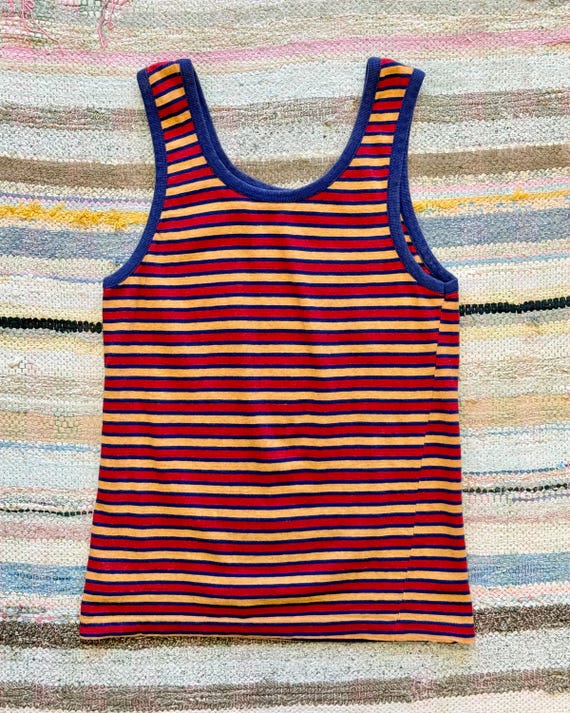 Vintage 1970s Tricolor Stripe Unisex Ringer Tank Top | small