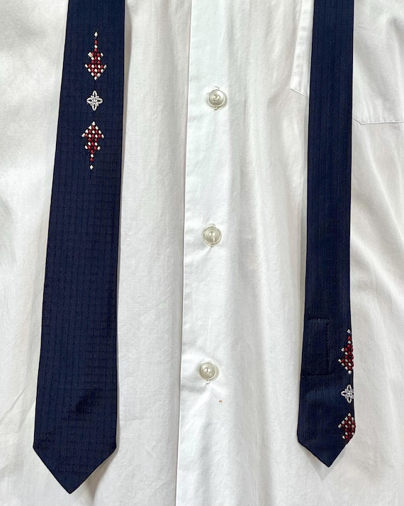 Vintage 1950s Midcentury Woven Rayon Skinny Necktie