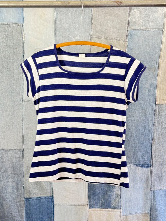 Vintage 1970s Navy Blue Stripe Baby Tee