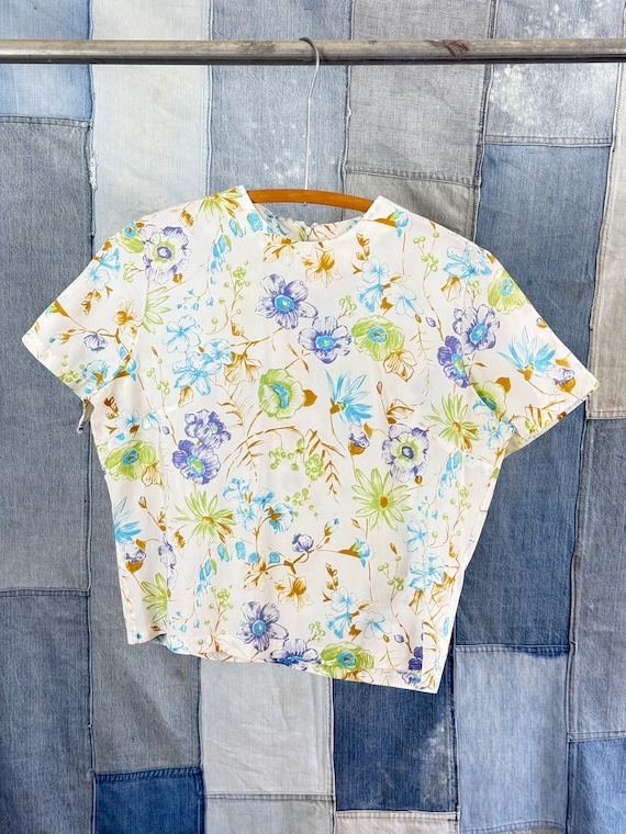 Vintage 1960s Polyester Floral Blouse