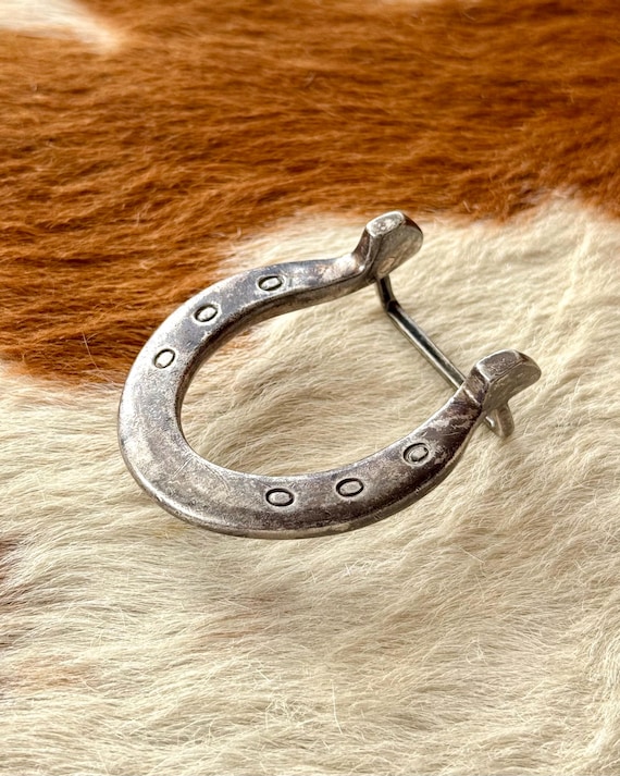 Vintage 1950s Sterling Silver Horseshoe Western Belt Buckle