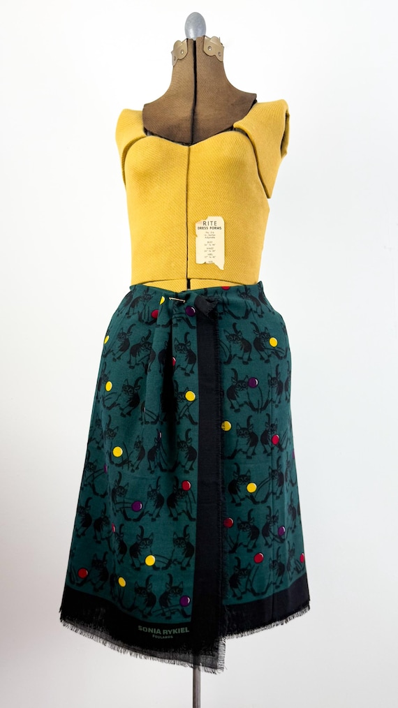 Vintage Kitten Print Wool Wrap Scarf Sonia Rykiel Foulards France