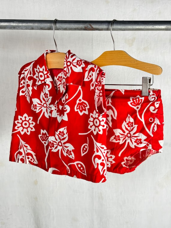 Vintage 1950s 60s Childrens Hawaiian Top & Bloomer Set