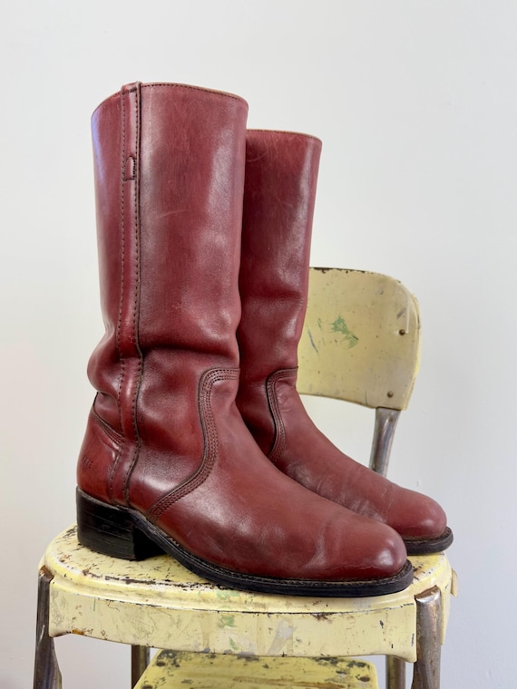 Vintage 1980s Frye Red Leather Pull On Riding Boots | mens 9.5 EE