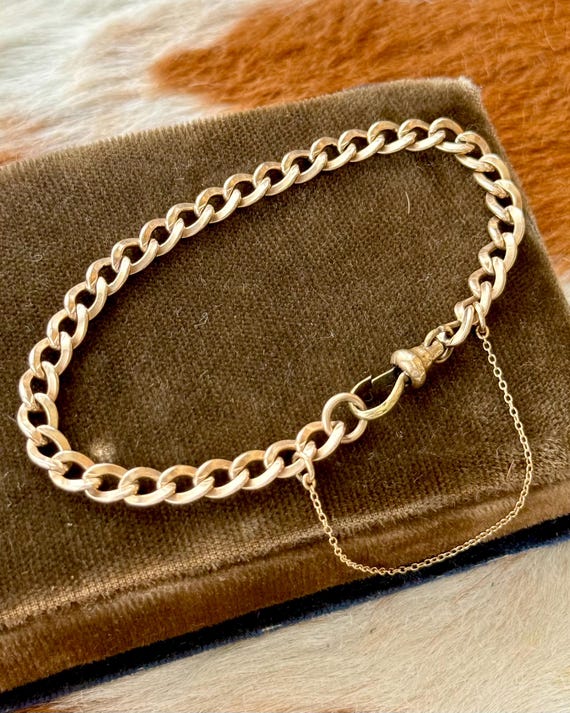 Vintage Gold Filled Curb Chain Antique Brass Dog Clip Bracelet