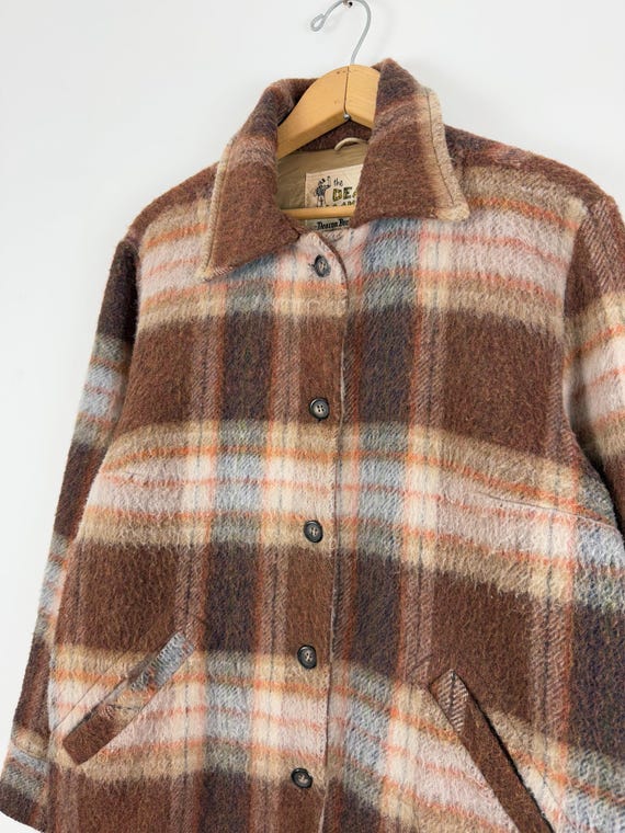 Vintage 1960s Wool Plaid Fleece Dea Jacket | small medium