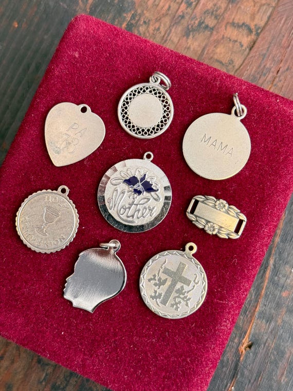 Vintage Sentimental Engraved Sterling Silver Charm Pendant | pick one