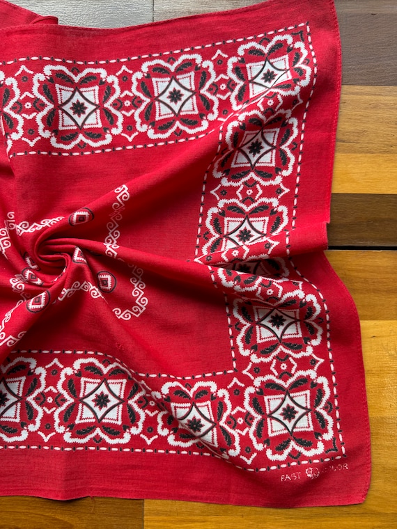 Vintage 1940s 50s Trunk Down Elephant Red Mosaic Square Bandana