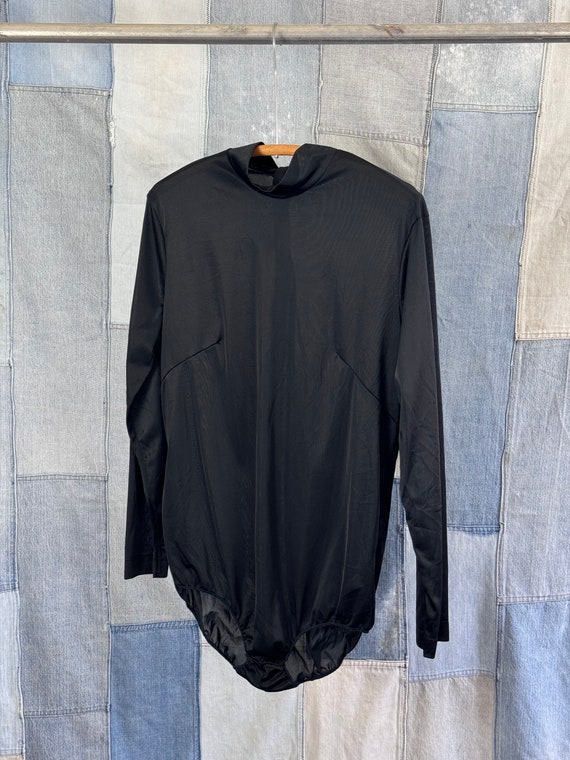Vintage 1960s 70s Sheer Nylon Black Bodysuit