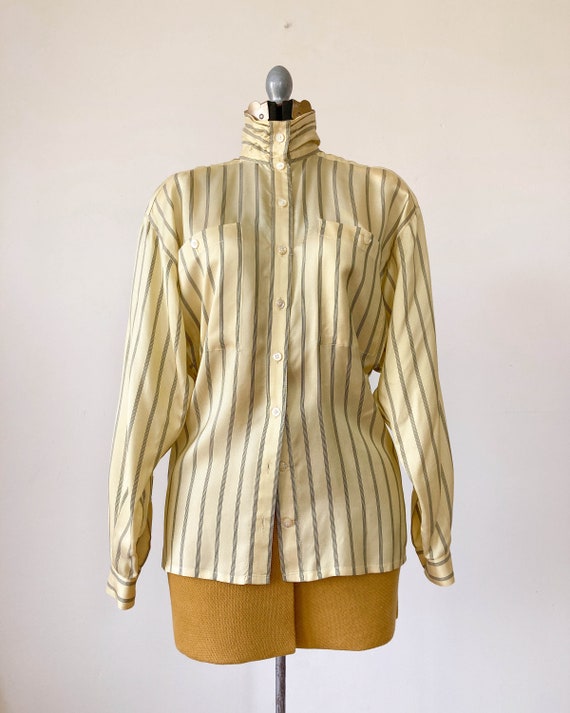 Vintage 1980s Escada Striped Silk Blouse - image 2