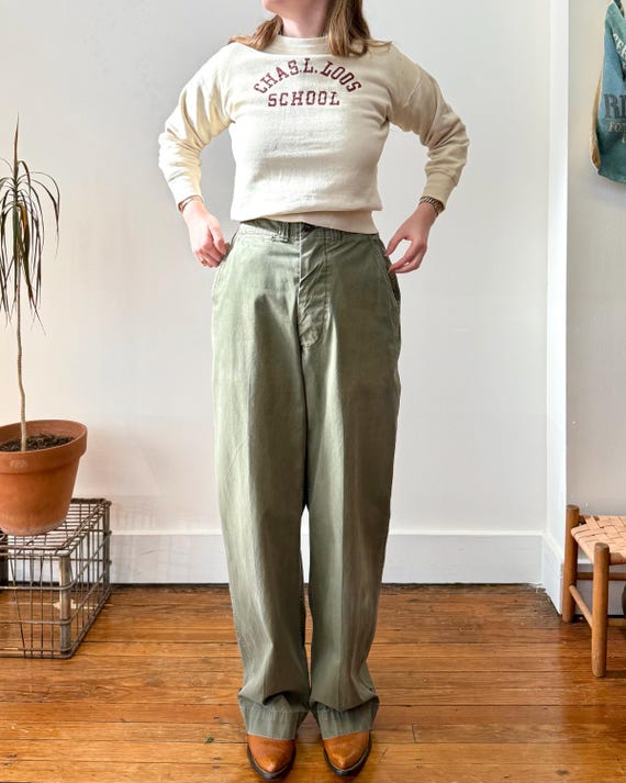 Vintage 1940s M-43 OD Cotton Field Trousers | 30 x 33