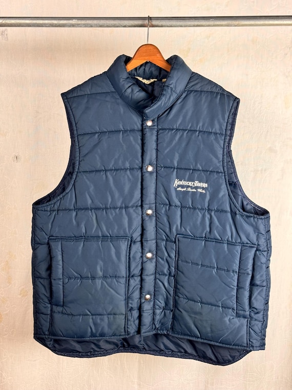 Vintage 1970s Kentucky Tavern Bourbon Whiskey Quilted Nylon Vest xlarge