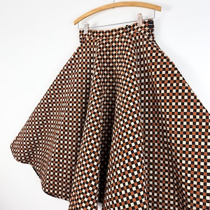 Vintage 1950s Checker Print Quilted Cotton Circle Skirt | xsmall small