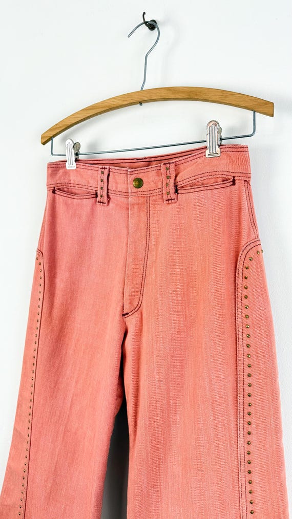 Vintage 1970s Studded Brushed Denim Wide Leg Jeans | xxsmall xsmall