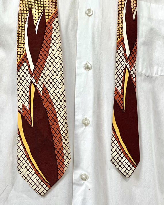 Vintage 1950s Midcentury Wafer Satin Acetate Printed Necktie