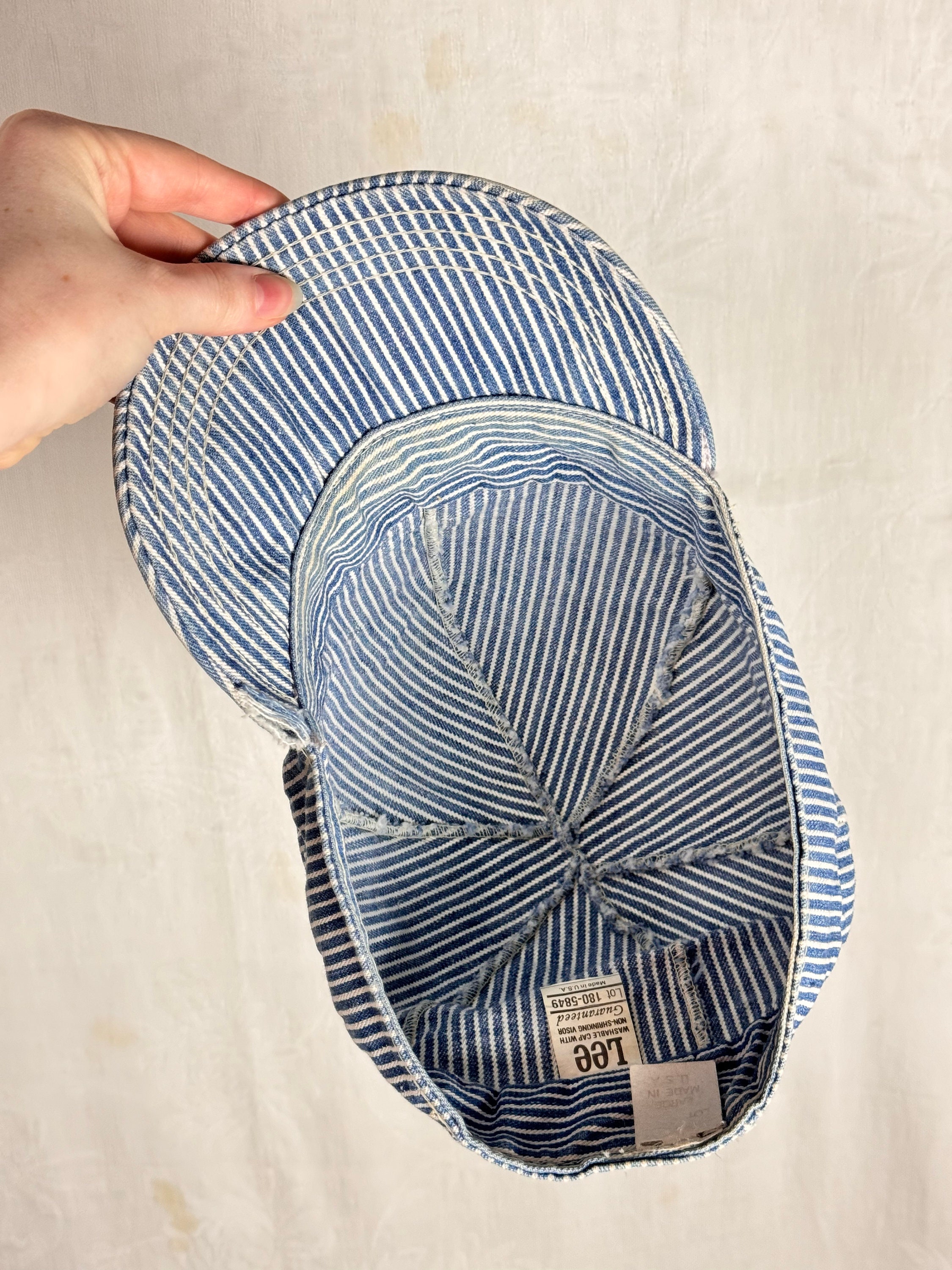 Vintage 1960s 70s Lee Railroad Stripe Denim Welders Cap