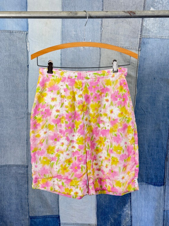 Vintage 1960s Lined Chiffon Floral Bermuda Shorts