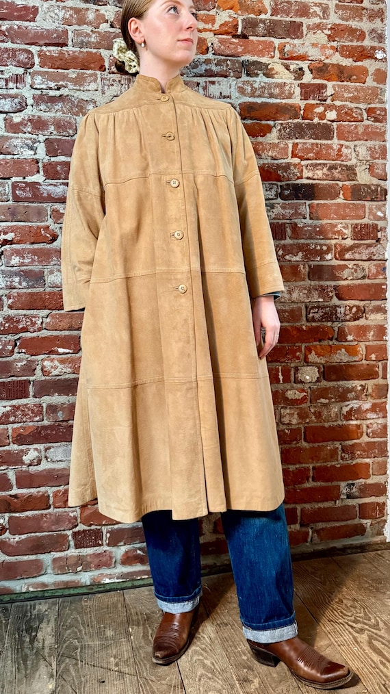 Vintage 1960s Suede Patchwork Swing Coat Removable Liner | small