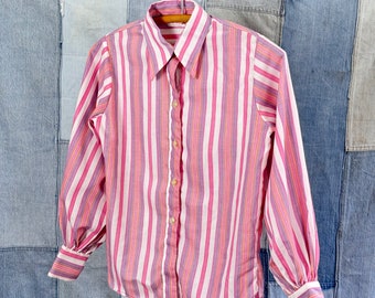 Vintage 1970s Lady Wrangler Striped Long Sleeve Shirt Blouse