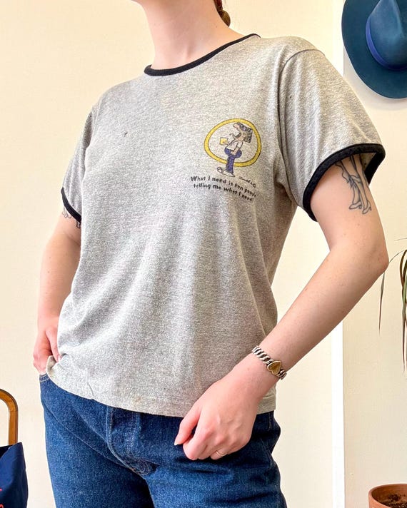 Vintage 1960s Andy Capp Comic Graphic Ringer T Shirt | small medium