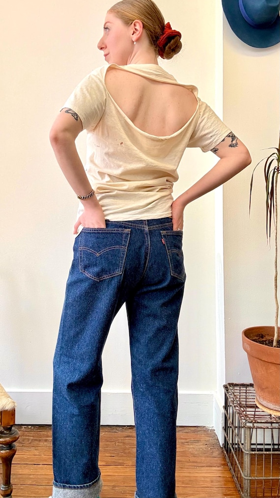 Vintage 1960s Thrashed Backless Paper Thin White T Shirt Fruit of the Loom | small