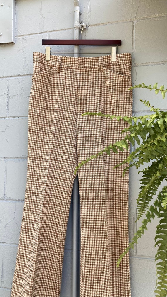 1970s Brown Plaid Polyester Trouser Pants