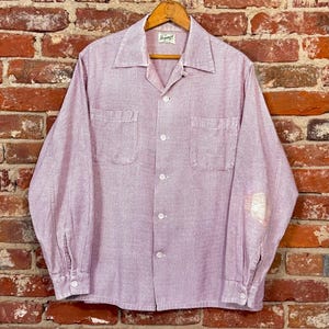 Vintage 1950s Distressed Houndstooth Loop Collar Shirt Guymont | mens medium
