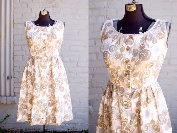 Champagne Rose Dress | 50s 60s Dress | Button Shir