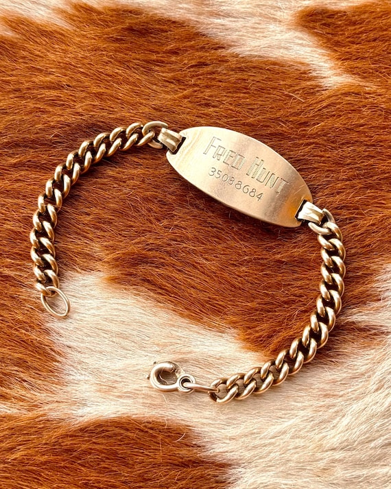 Vintage Midcentury Gold Filled Sterling Silver Chain Military ID Bracelet