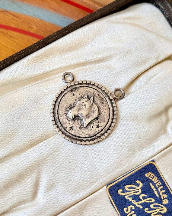 Vintage 1970s Horse Head Double Loop Sterling Silver Charm Pendant