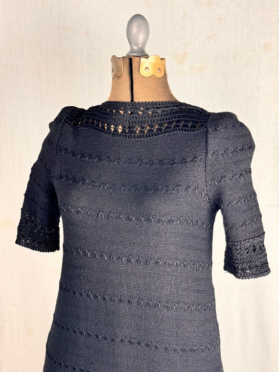 Vintage 1970s Black Crochet Adolfo Cocktail Dress