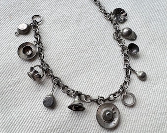 Vintage Western Dainty Silver 925 Charm Bracelet