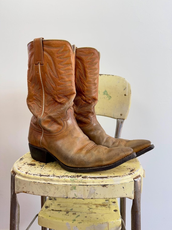 Vintage 1970s Distressed Snip Toe Cowboy Boots Justin mens 10