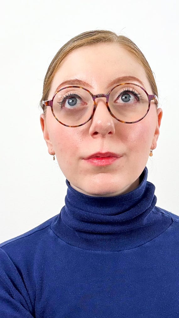Vintage 1980s French Tortoise Round Eyeglasses Deadstock | marbled mauve 48mm