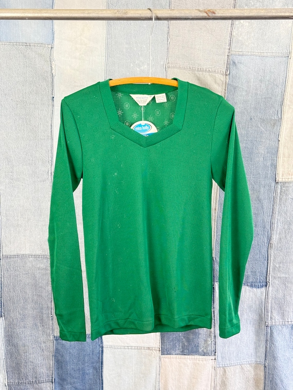 Deadstock Vintage 1970s Pointelle Polyester Knit Top